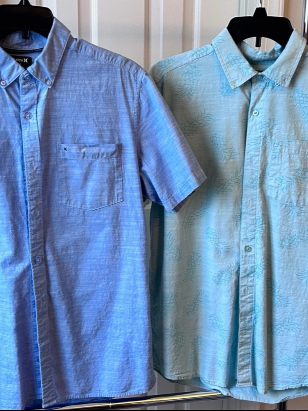 2 Hurley Men’s Short-Sleeve Button-Down Shirts – Sky Blue/aqua